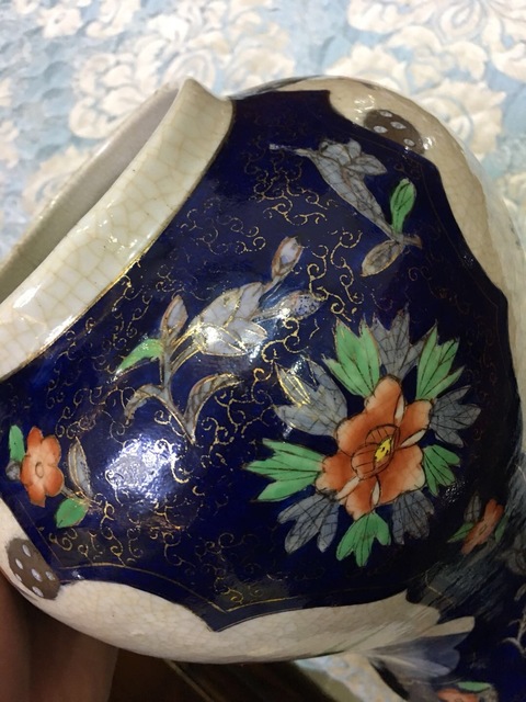 古玩陶瓷晚清哥釉花鳥描金描銀將軍罐拍賣，當(dāng)前價(jià)格55555元