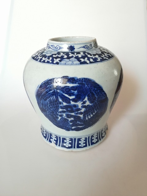 古玩陶瓷清中期青花團鳳紋將軍罐拍賣，當前價格1880元