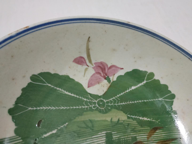古玩陶瓷晚清青花五彩荷花紋盤拍賣,當(dāng)前價格228元