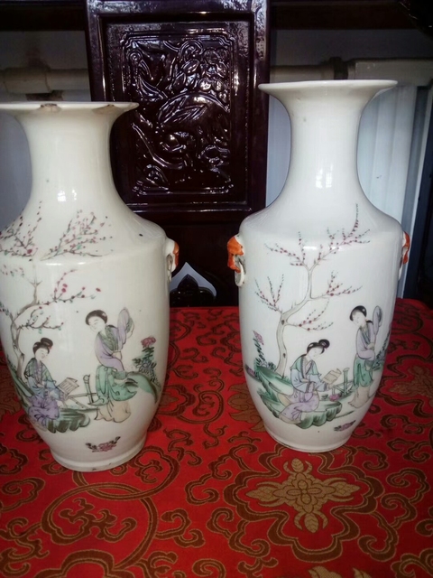 古玩陶瓷粉彩瓶一對拍賣,當前價格900元