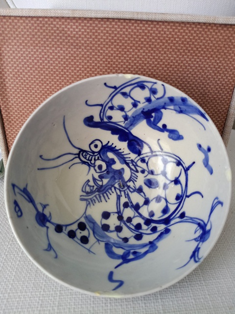 古玩陶瓷清中過墻龍青花茶碗拍賣，當前價格1600元