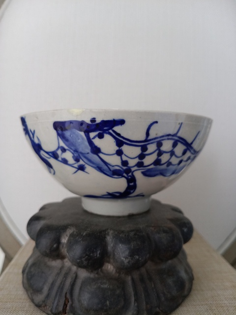 古玩陶瓷清中過墻龍青花茶碗拍賣，當前價格1600元