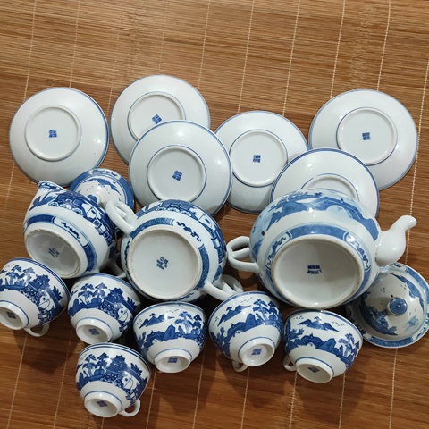 古玩陶瓷青花山水紋茶具一套拍賣，當前價格1350元