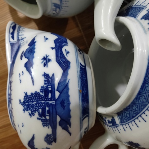 古玩陶瓷青花山水紋茶具一套拍賣，當前價格1350元