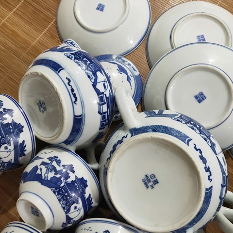 古玩陶瓷青花山水紋茶具一套拍賣，當前價格1350元