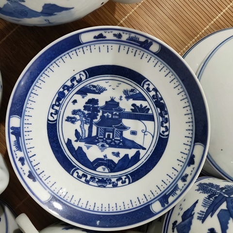 古玩陶瓷青花山水紋茶具一套拍賣，當前價格1350元