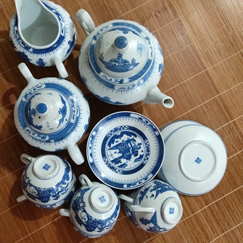 古玩陶瓷青花山水紋茶具一套拍賣，當前價格1350元