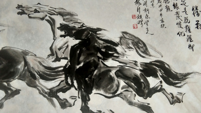 古玩字畫福建畫馬名家吳祖略《騰飛》拍賣，當前價格1180元