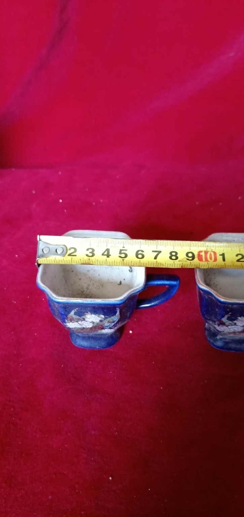 古玩陶瓷霽藍釉粉彩雙鳳紋手把杯{兩只}拍賣，當前價格198元