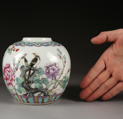 古玩陶瓷民國·粉彩富貴白頭小罐拍賣，當前價格3800元