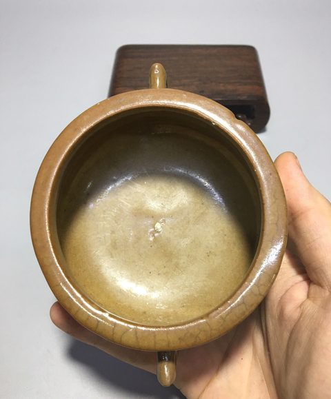 古玩陶瓷清中期雍乾黃哥釉雙耳爐拍賣，當前價格88888元