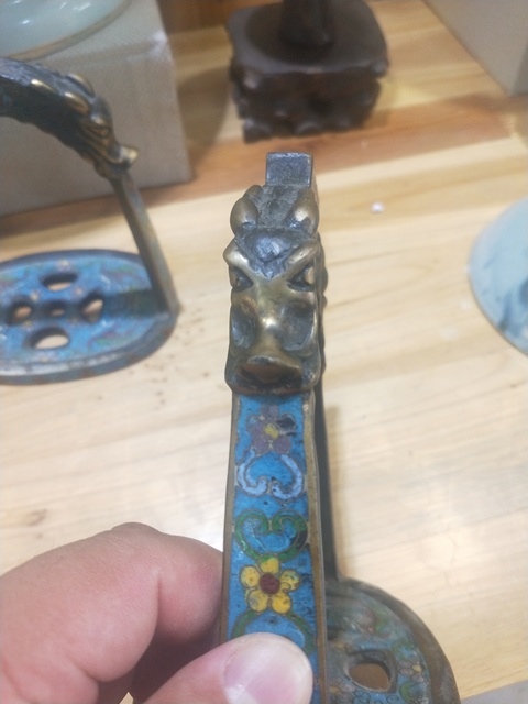 古玩銅器清代景泰藍龍頭馬蹬拍賣，當前價格7888元