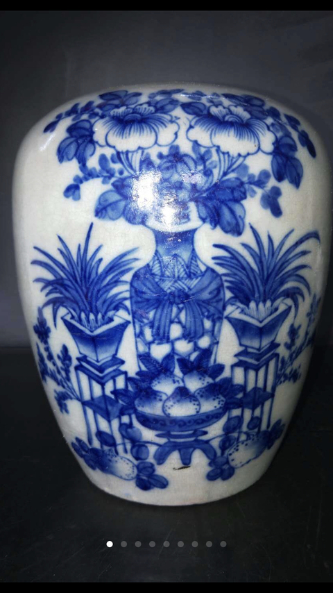 古玩陶瓷晚清民國.豆青釉冬瓜大罐拍賣，當前價格660元