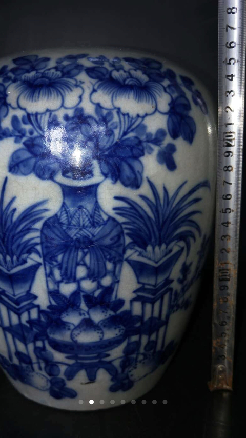 古玩陶瓷晚清民國.豆青釉冬瓜大罐拍賣，當前價格660元