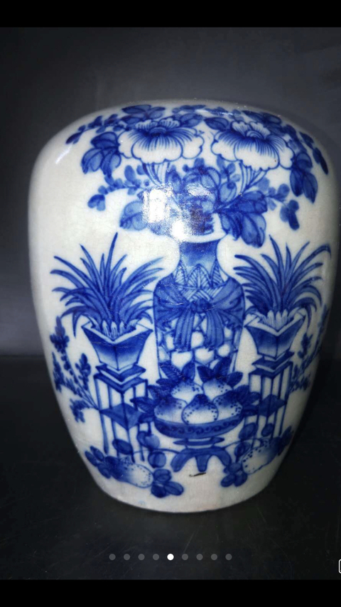 古玩陶瓷晚清民國.豆青釉冬瓜大罐拍賣，當前價格660元