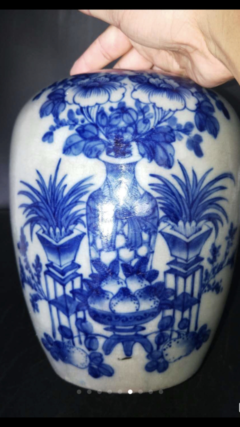 古玩陶瓷晚清民國.豆青釉冬瓜大罐拍賣，當前價格660元