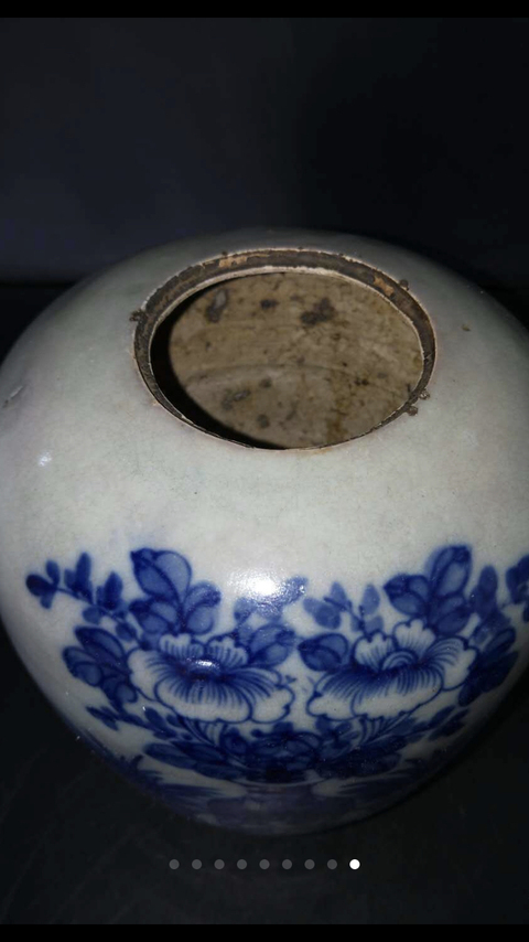 古玩陶瓷晚清民國.豆青釉冬瓜大罐拍賣，當前價格660元