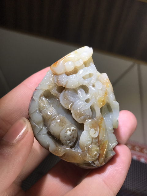 古玩玉器蓮葉把件拍賣，當前價格2999元