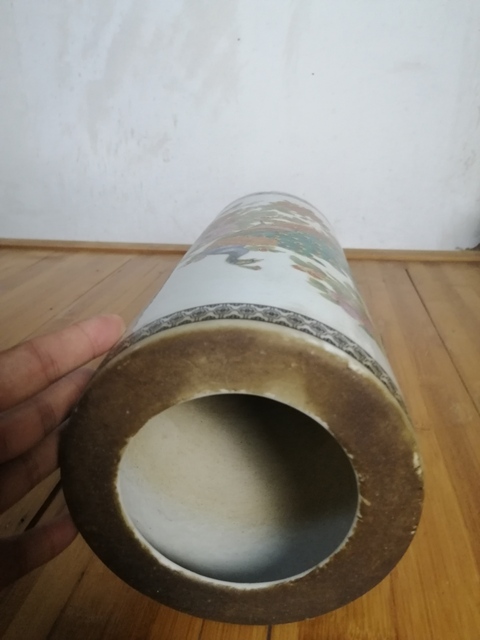 古玩陶瓷創匯時期孔雀牡丹紋貼花帽筒拍賣，當前價格480元