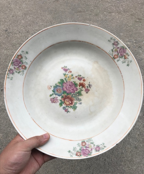 古玩陶瓷花卉紋貼花盤拍賣，當前價格480元