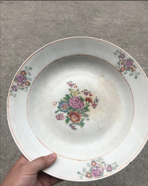 古玩陶瓷花卉紋貼花盤拍賣，當前價格480元