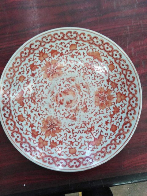 古玩陶瓷礬紅彩大盤拍賣，當前價格14800元