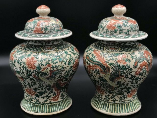 古玩陶瓷哥釉五彩雙鳳牡丹花卉紋將軍罐拍賣，當前價格33800元