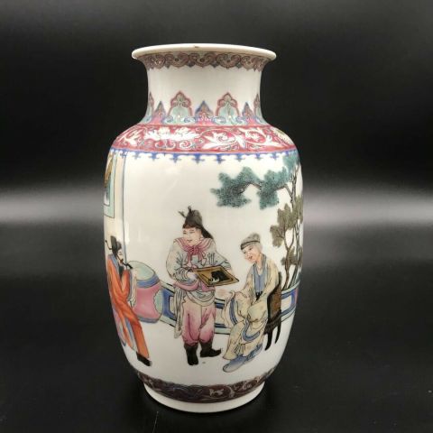 古玩陶瓷粉彩精忠報國人物故事紋燈籠瓶拍賣，當前價格46500元