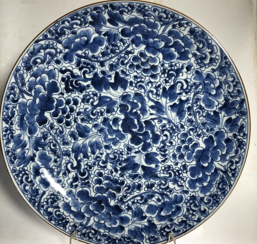 古玩陶瓷青花纏枝花卉紋大盤拍賣，當前價格21800元