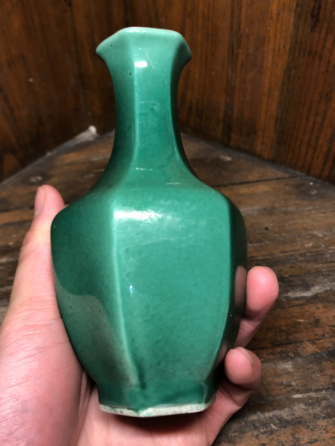 古玩陶瓷綠釉六方瓶拍賣，當前價格24800元