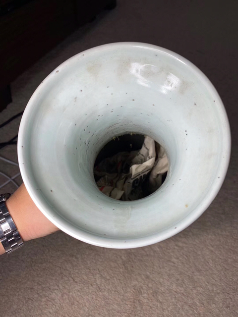 古玩陶瓷豆青釉青花博古花卉紋瓶拍賣，當前價格12000元