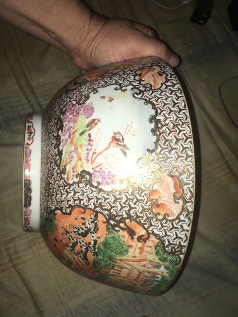 古玩陶瓷廣彩花卉開光人物故事紋大碗拍賣，當前價格12000元