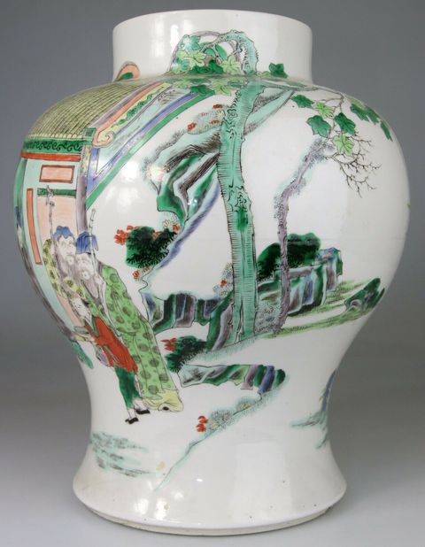 古玩陶瓷五彩人物故事紋將軍罐拍賣，當(dāng)前價格19000元