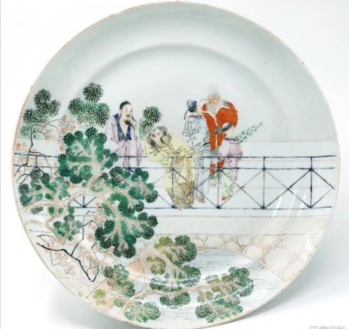 古玩陶瓷粉彩故事人物盤(pán)拍賣(mài)，當(dāng)前價(jià)格6000元
