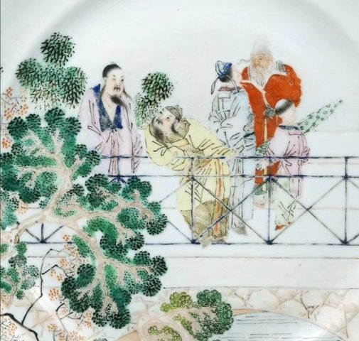 古玩陶瓷粉彩故事人物盤(pán)拍賣(mài)，當(dāng)前價(jià)格6000元