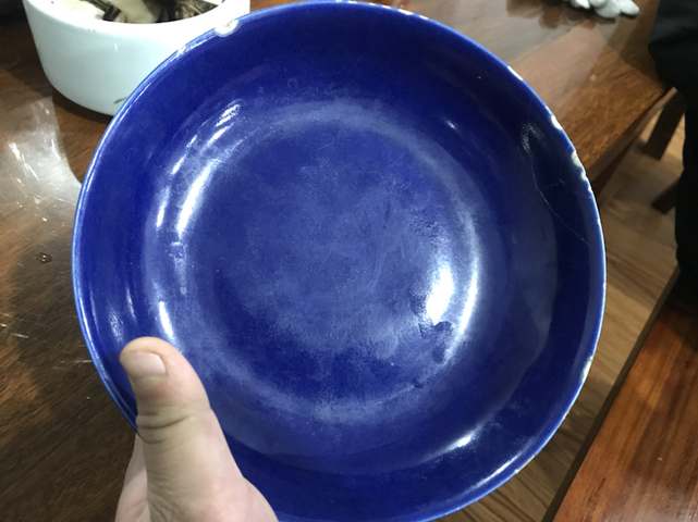 古玩陶瓷祭藍釉盤拍賣，當前價格6000元