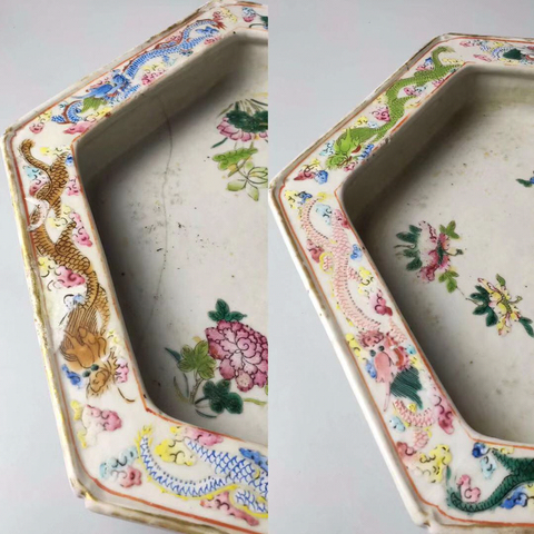 古玩陶瓷(繪畫精品)粉彩六彩龍紋六角八寶花卉大盆拍賣,當(dāng)前價(jià)格0元