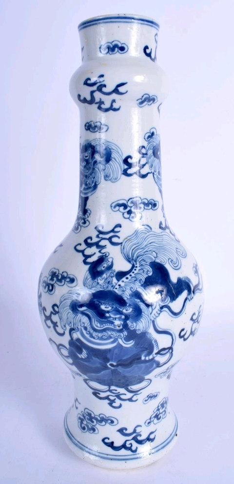 古玩陶瓷青花太師少師紋蒜頭瓶拍賣，當前價格22000元