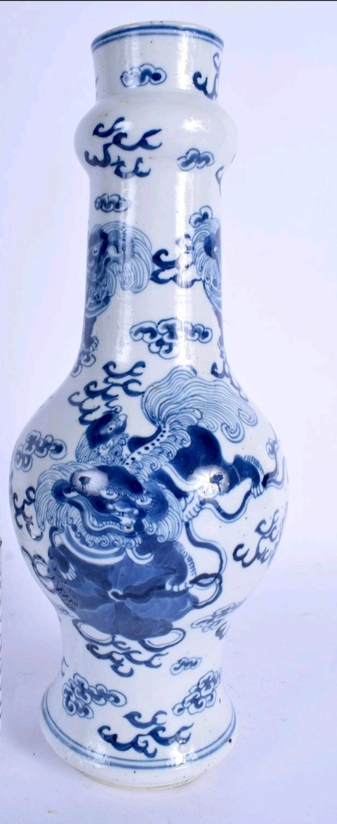 古玩陶瓷青花太師少師紋蒜頭瓶拍賣，當前價格22000元