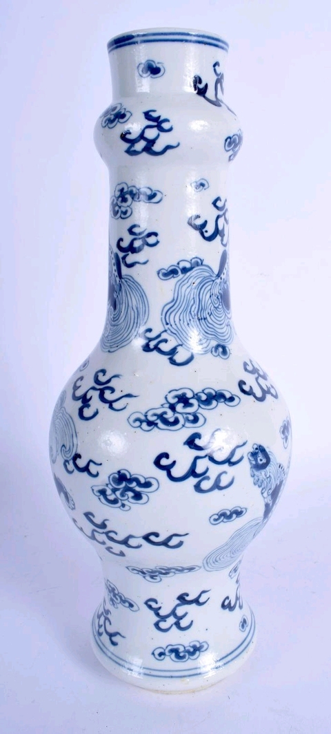 古玩陶瓷青花太師少師紋蒜頭瓶拍賣，當前價格22000元