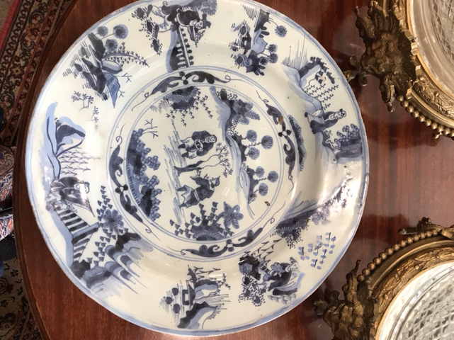 古玩陶瓷青花人物農作圖折腰盤拍賣，當前價格7000元