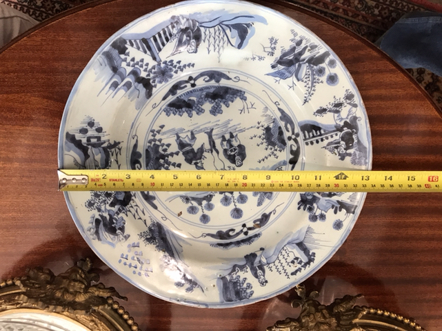 古玩陶瓷青花人物農作圖折腰盤拍賣，當前價格7000元