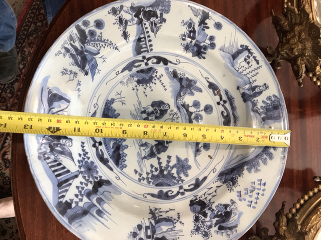 古玩陶瓷青花人物農作圖折腰盤拍賣，當前價格7000元