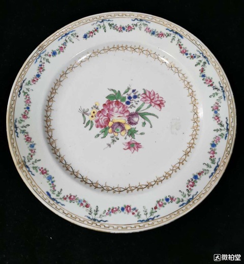 古玩陶瓷粉彩折枝花卉紋折腰淺盤拍賣，當前價格9000元