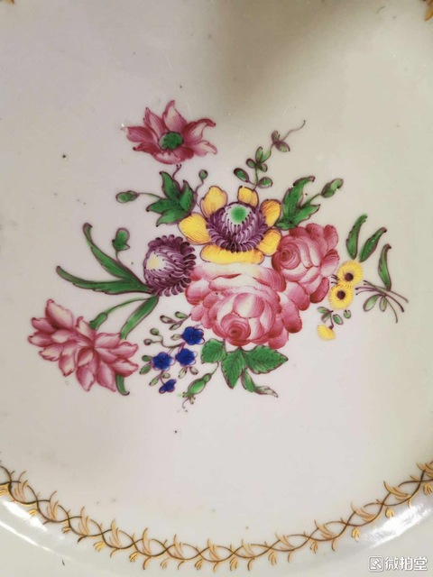 古玩陶瓷粉彩折枝花卉紋折腰淺盤拍賣，當前價格9000元