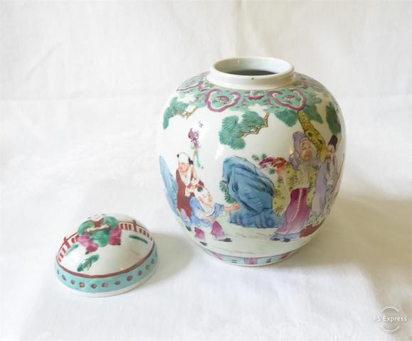 古玩陶瓷粉彩人物故事紋蓋罐拍賣，當前價格8000元