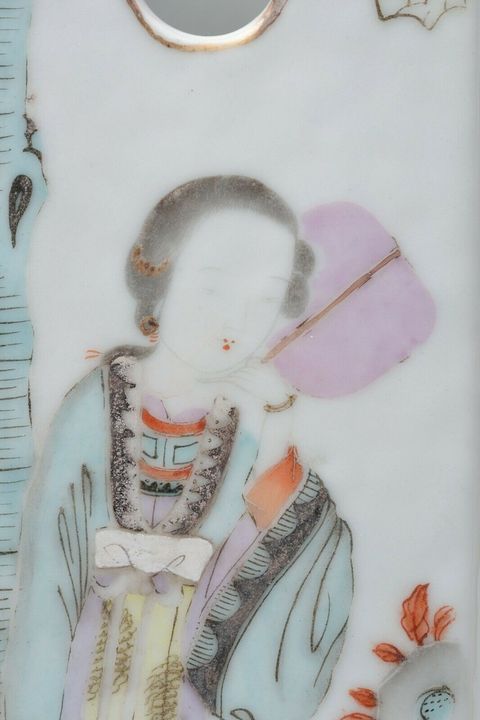 古玩陶瓷粉彩侍女人物紋六方鏤空帽筒拍賣，當前價格9680元