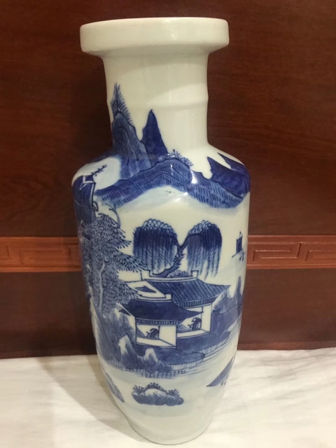 古玩陶瓷青花山水紋棒槌瓶拍賣，當前價格8900元