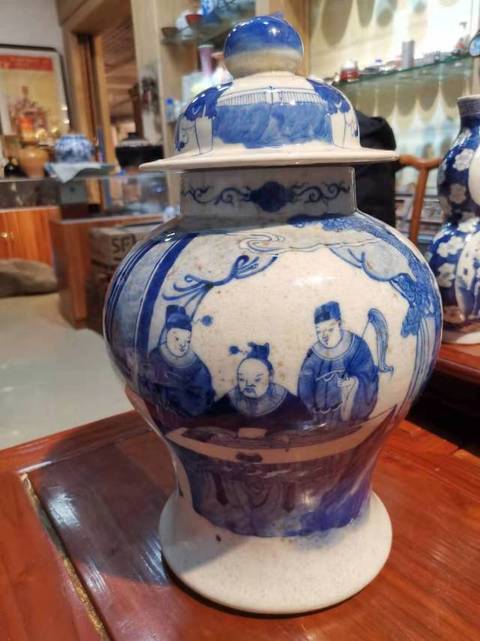 古玩陶瓷青花人物故事紋將軍罐拍賣，當前價格13000元