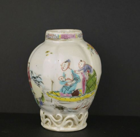 古玩陶瓷粉彩漁家樂人物故事紋蓋罐拍賣，當前價格7000元